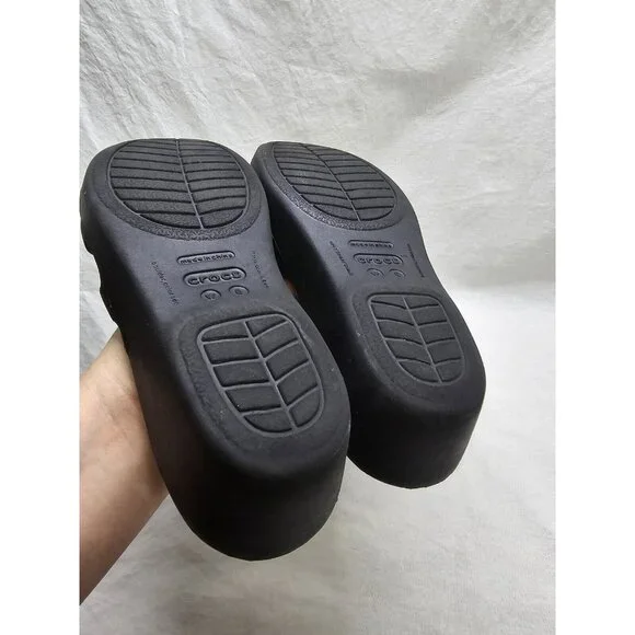 Crocs Rhonda Wedge Sandals Slip-On Strappy Slides Open Toe Black Women's Size 8 - Picture 8 of 10